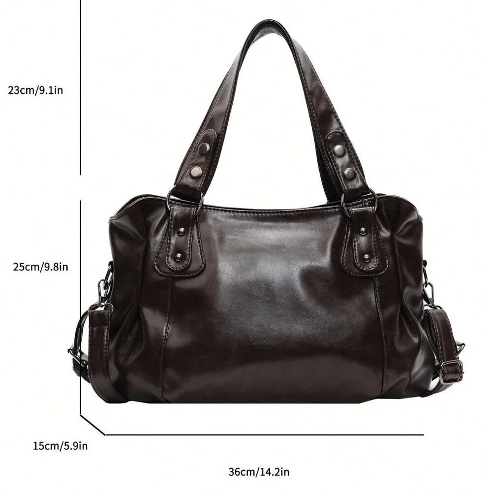 Coffee Brown Vintage Women Large Capacity Handbag